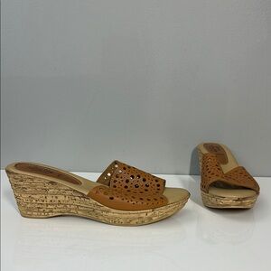 Spring Step Brown Laser Cut Wedge Sandals Size 41(9.5-10)